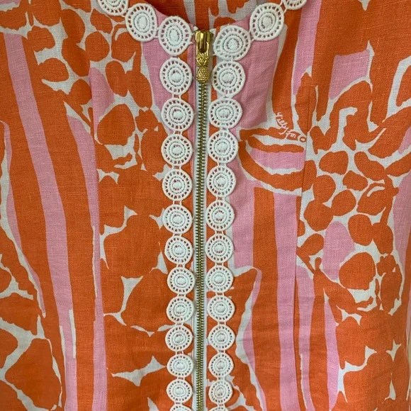 Lilly Pulitzer Pink Coral Sleeveless Mini Dress Giraffe Animal Print Linen Sz 6 - Picture 6 of 15
